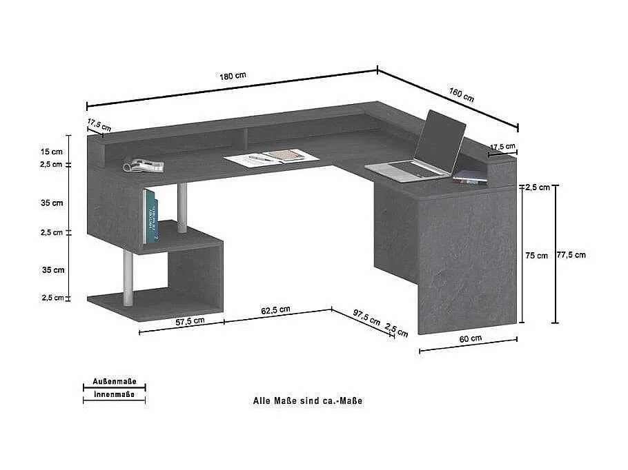 Esse 2 A Plus escritorio esquinero para oficina y hogar con un diseño moderno - Roble