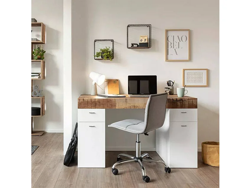 Scrivania 130x60 cm con piano scorrevole cassetto design moderno Ivana