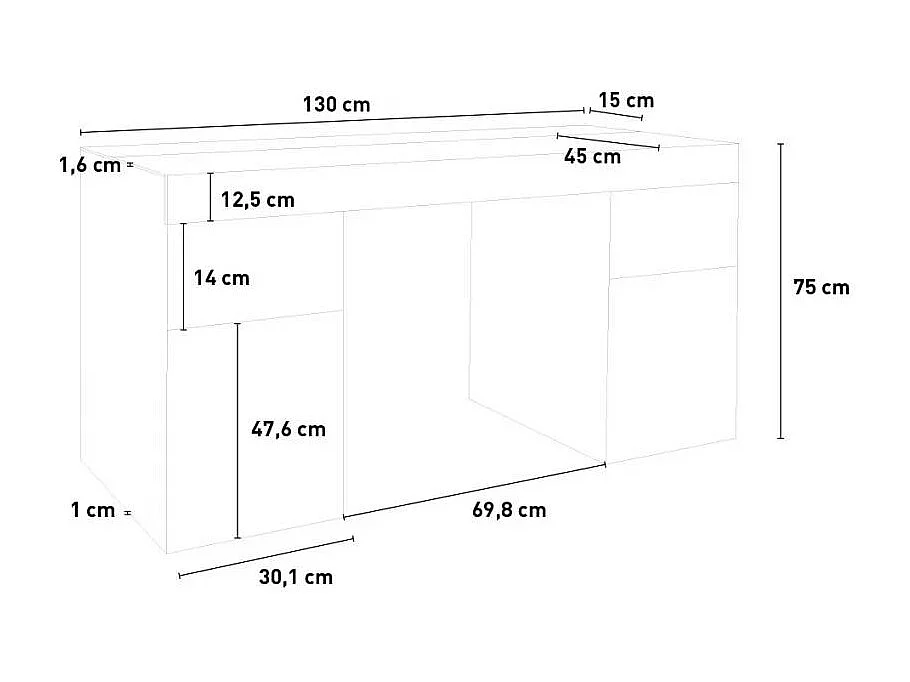 Scrivania 130x60 cm con piano scorrevole cassetto design moderno Ivana