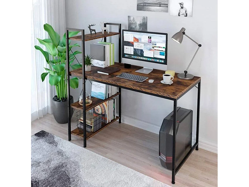 Escritorio de oficina de diseño industrial con librería metálica abierta 120x62 Cambridge