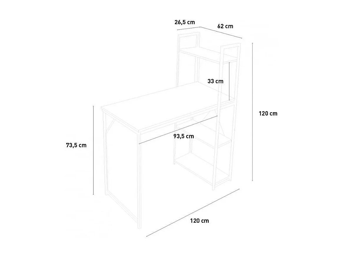 Escritorio de oficina de diseño industrial con librería metálica abierta 120x62 Cambridge
