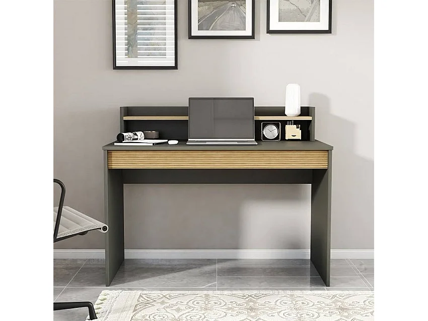 Escritorio de diseño moderno color negro de madera con estante puerta abatible 120cm Heaton