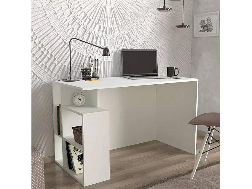 Mesa de escritorio oficina moderna blanca con estantes 120x60x74 cm Labran