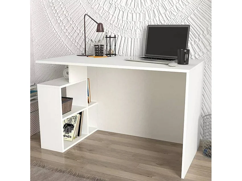 Mesa de escritorio oficina moderna blanca con estantes 120x60x74 cm Labran