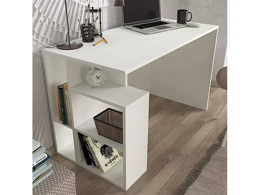 Mesa de escritorio oficina moderna blanca con estantes 120x60x74 cm Labran