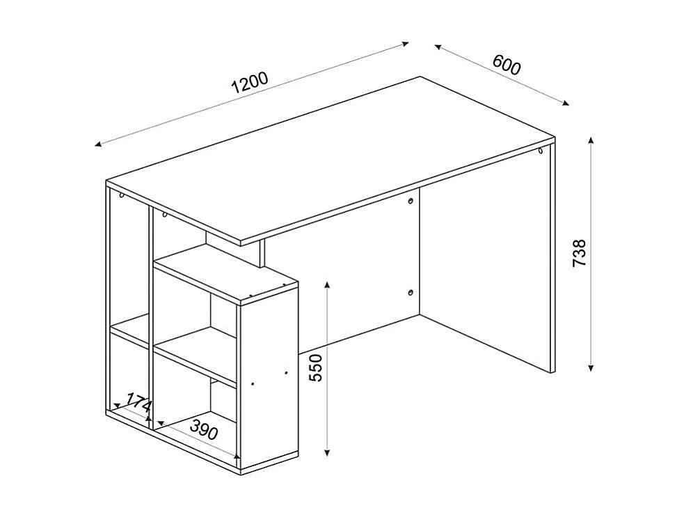 Mesa de escritorio oficina moderna blanca con estantes 120x60x74 cm Labran