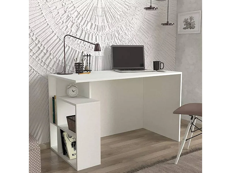 Mesa de escritorio oficina moderna blanca con estantes 120x60x74 cm Labran
