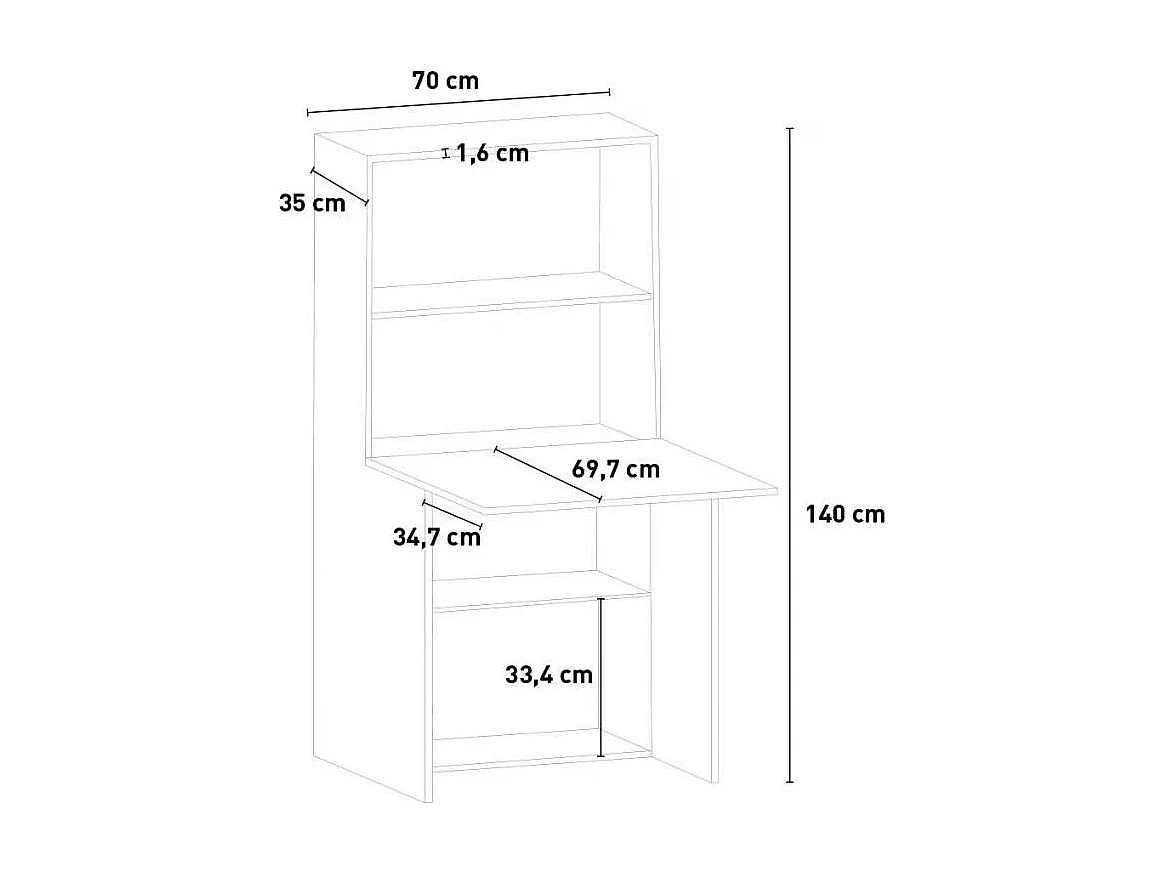Bureau pliable 70x35 avec armoire et étagère rétractable LEA