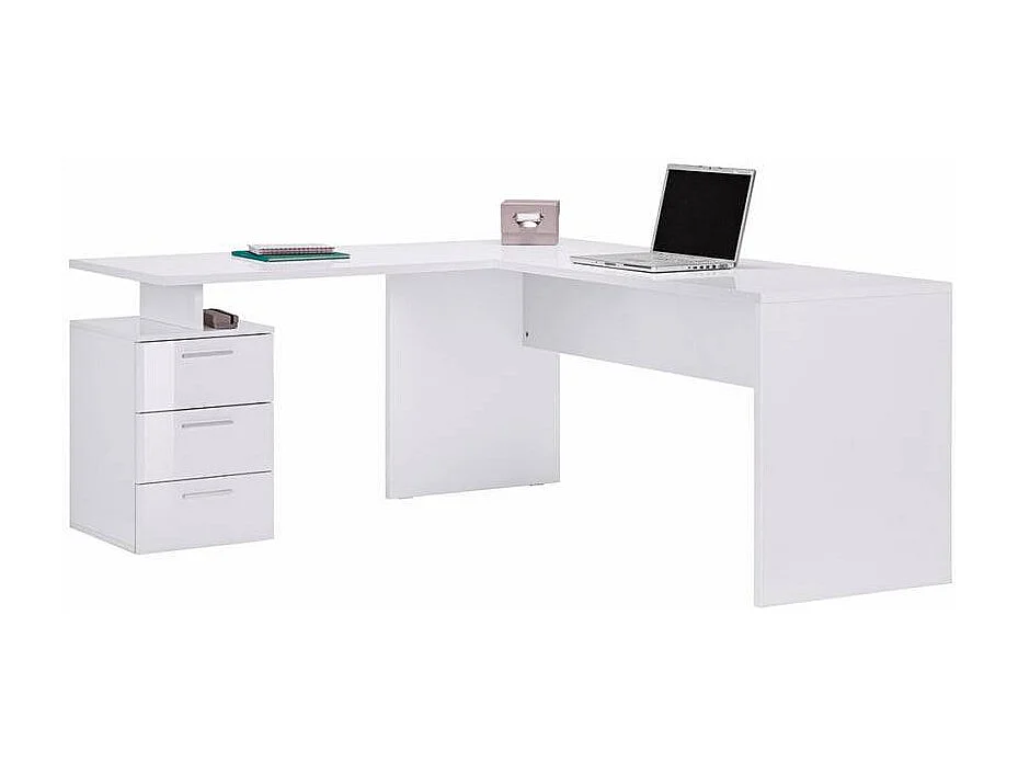 Bureau d'angle moderne 180x160 commode 3 tiroirs AMELIA