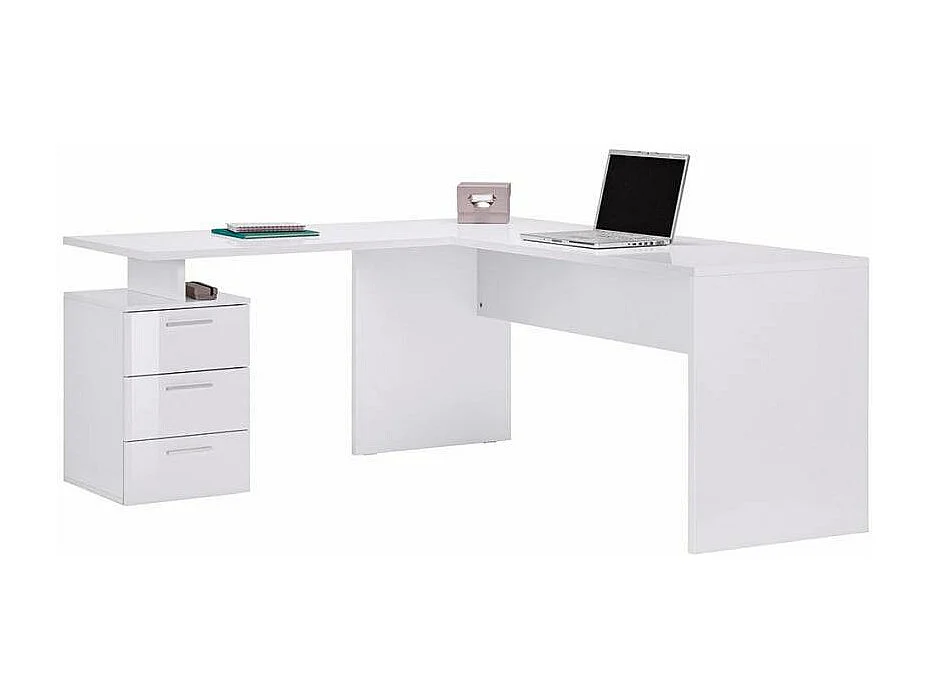 Bureau d'angle moderne 180x160 commode 3 tiroirs AMELIA