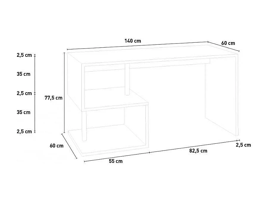 Bureau moderne 140x60 blanc design élégant étagères ouvertes MIKE