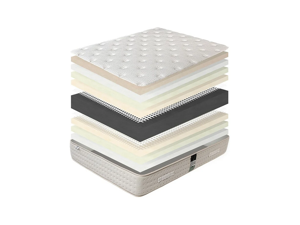 Matelas Purlux, 26cm, latex, indépendance du couchage, face été/hiver + Oreiller, 90x190cm