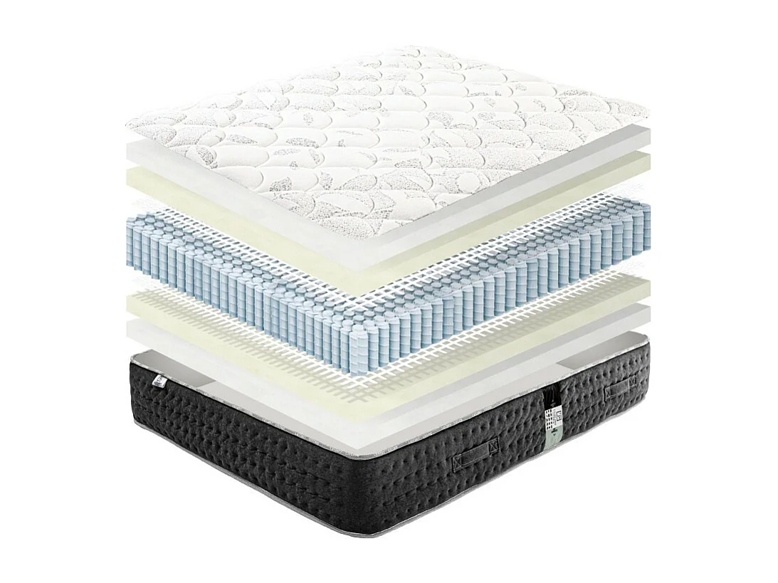 Matelas Serenite, Ressorts Ensachés, Mousse Haute Densité, ergonomique, Soutien très ferme + Oreiller + Couette, 180x200cm