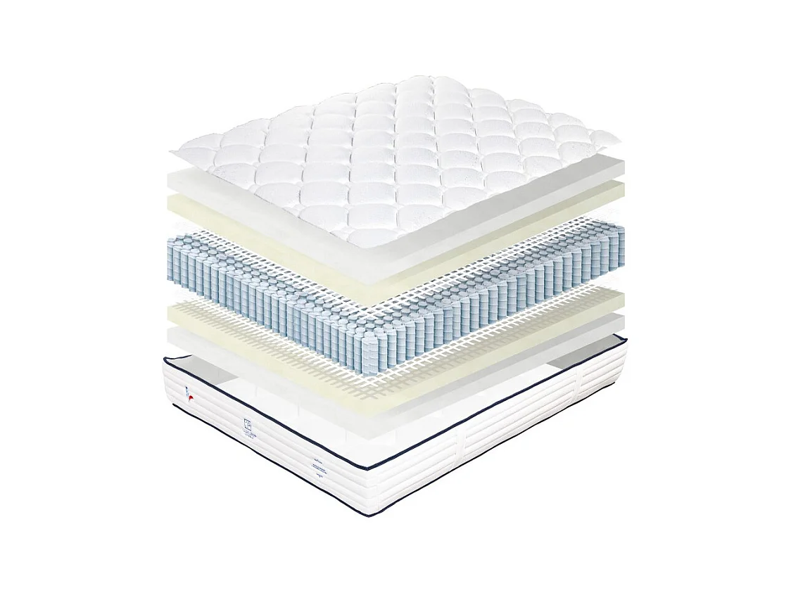 Matelas Patriote, 27cm, Ressorts Ensachés, mousse haute densité , Indépendance du Couchage, Soutien ferme + Oreiller + Couette, 90x190cm