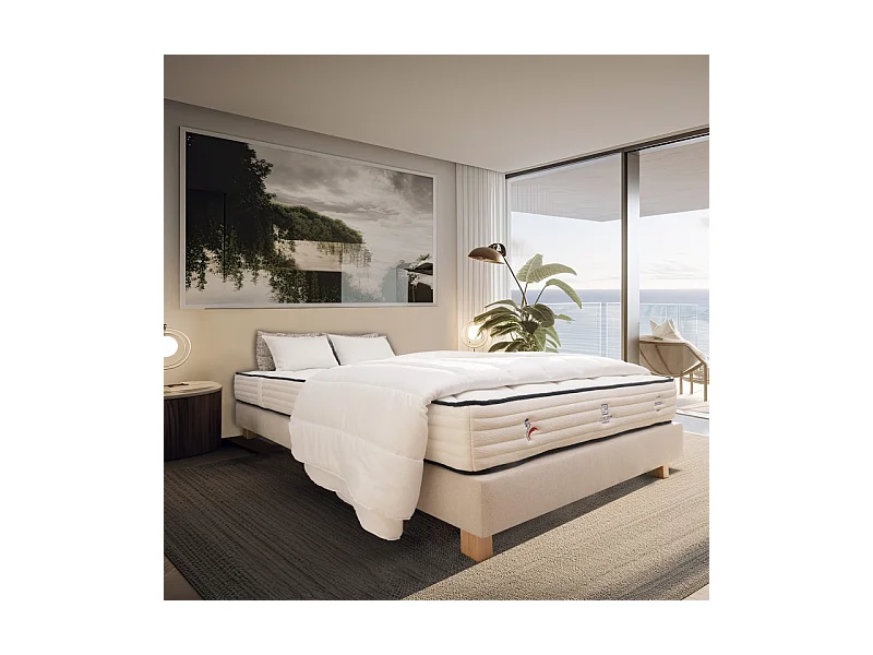 Matelas Patriote, 27cm, Ressorts Ensachés, mousse haute densité , Indépendance du Couchage, Soutien ferme + Oreiller + Couette, 90x190cm