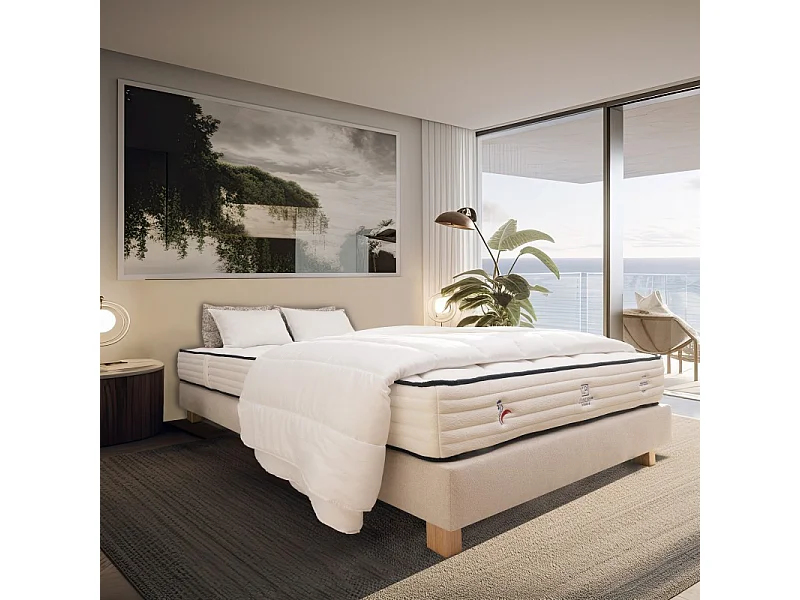 Matelas Patriote, 27cm, Ressorts Ensachés, mousse haute densité , Indépendance du Couchage, Soutien ferme + Oreiller + Couette, 90x190cm