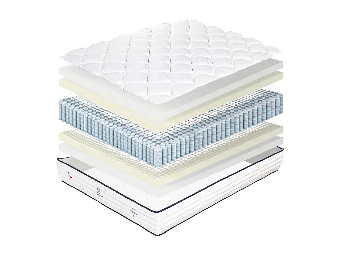 Matelas Patriote, 27cm, Ressorts Ensachés, mousse haute densité , Indépendance du Couchage, Soutien ferme + Oreiller + Couette, 90x190cm