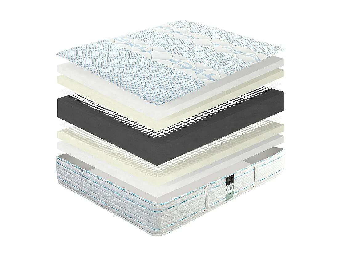 Matelas Thermotec (24 cm), mousse haute densité, ferme, face été/hiver,Couette et Oreiller, 160x200cm