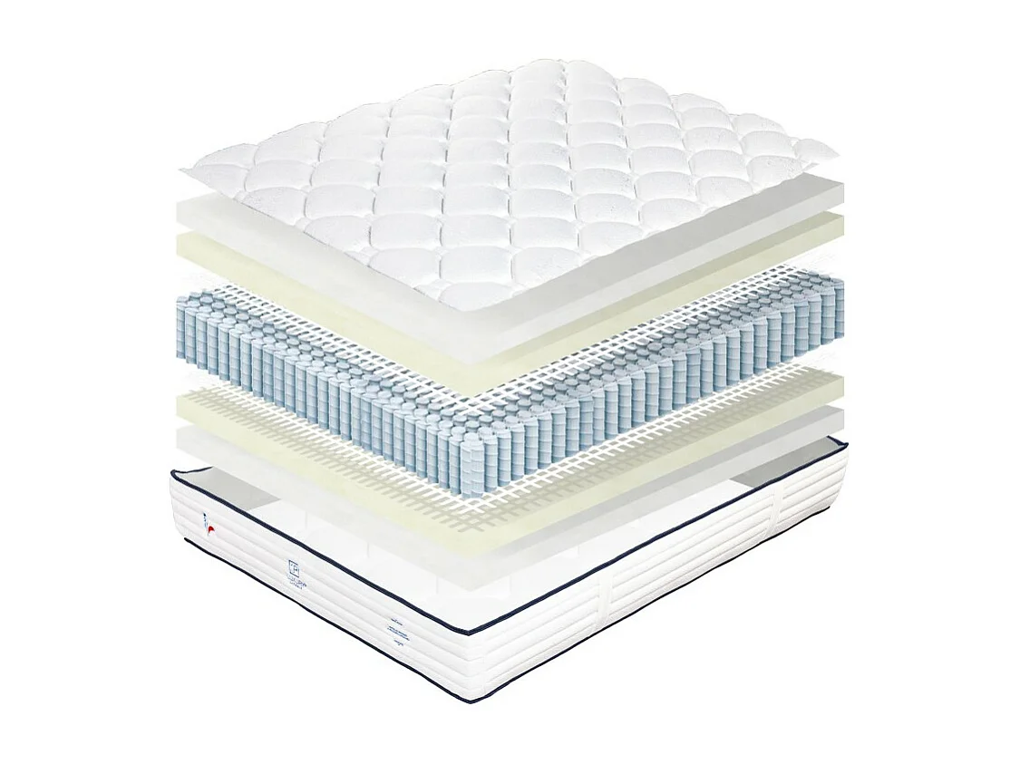 Matelas Patriote, 27cm, Ressorts Ensachés, mousse haute densité , Indépendance du Couchage, Soutien ferme + Oreiller + Couette, 180x200cm