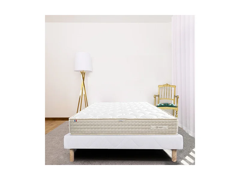 Ensemble Matelas Sublime, 20 cm, mousses haute densité, ferme, face été/hiver + sommier blanc ep 13cm, 140x190cm