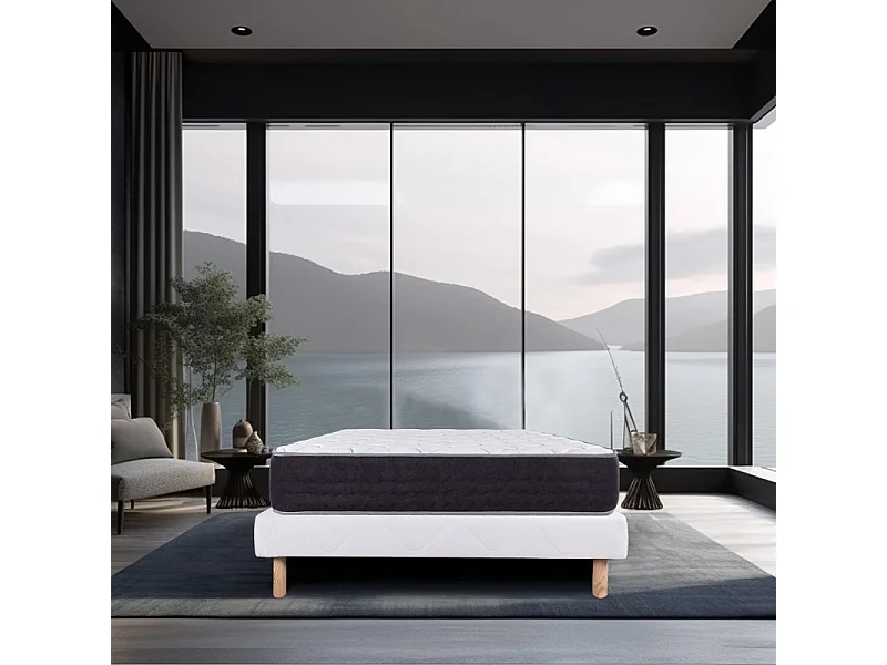 Ensemble Matelas Serenite, 27 cm, ressorts ensachés, ferme, face été/hiver + sommier blanc ep 13cm, 140x200cm