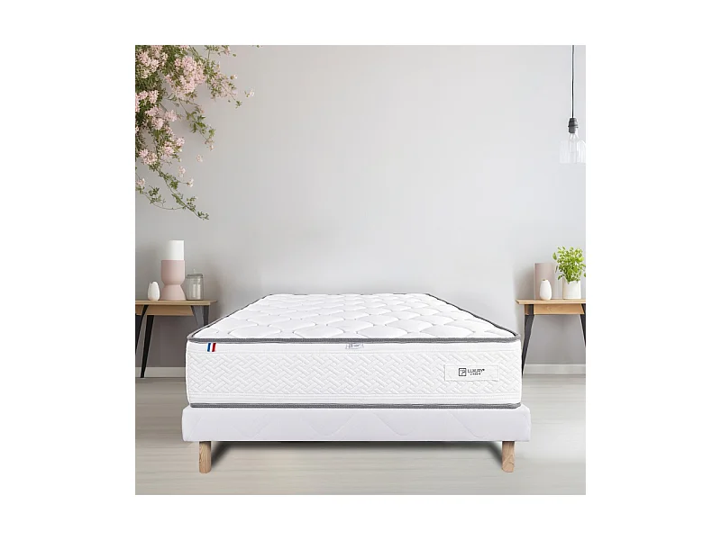 Ensemble Matelas Iris (20 cm),mousses haute densité, ferme, face été/hiver et Sommier (13cm), 140x190cm