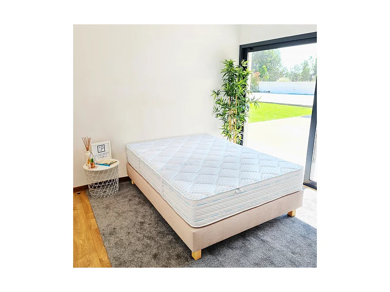 Ensemble Sommier (20cm) et Matelas Thermotec (24 cm) :mousse haute densité, ferme,double face, 140x200cm