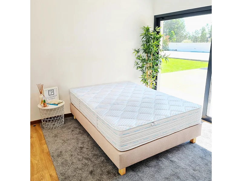 Ensemble Sommier (20cm) et Matelas Thermotec (24 cm) :mousse haute densité, ferme,double face, 140x200cm