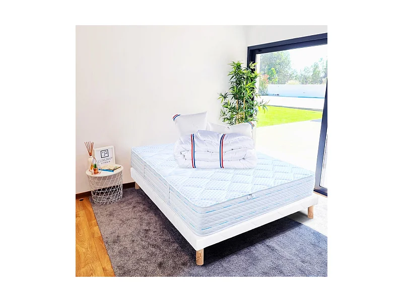 Ensemble Matelas Thermotec (24 cm), ferme, face été/hiver, Sommier(13cm),Couette, Oreiller, 140x200cm