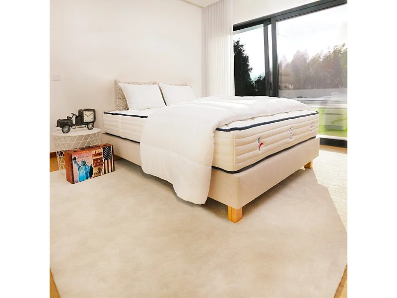 Ensemble Matelas Patriote, 27 cm, ressorts ensachés, ferme, face été/hiver + sommier beige ep20cm + oreiller + couette, 160x200cm