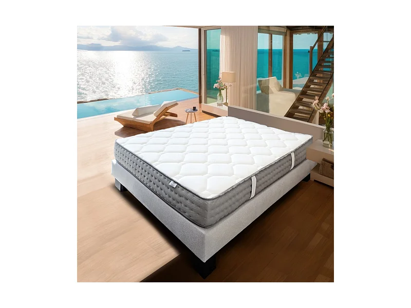 Ensemble Matelas Zen (20 cm) et Sommier (20cm) en bois massif, mousses haute densité, ferme, face été/hiver, 160x200cm