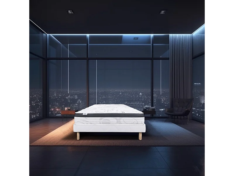 Ensemble Matelas Sleeplux, 26 cm, mousses haute densité, ferme, face été/hiver + sommier blanc ep 13cm, 140x190cm