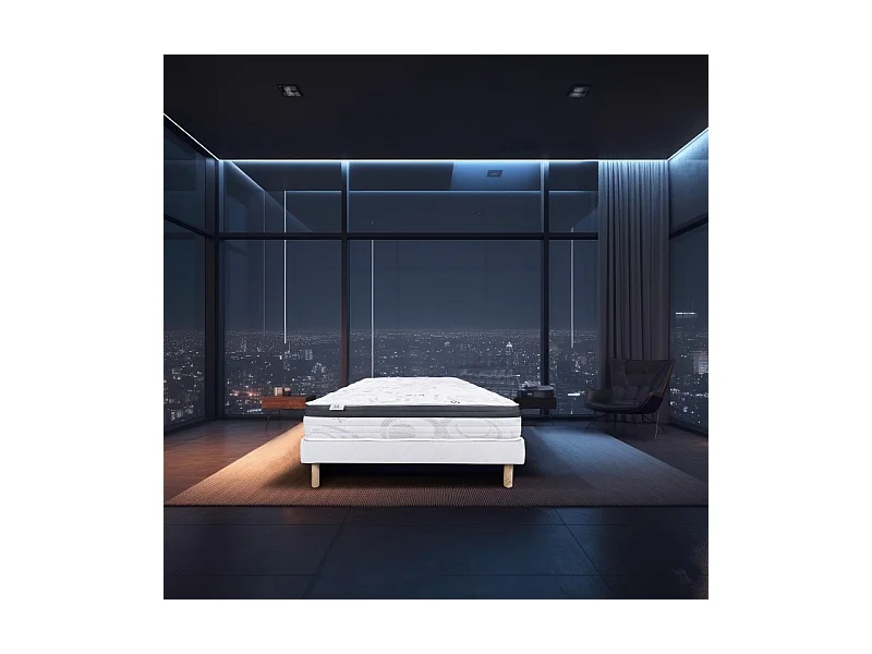 Ensemble Matelas Sleeplux, 26 cm, mousses haute densité, ferme, face été/hiver + sommier blanc ep 13cm, 140x190cm