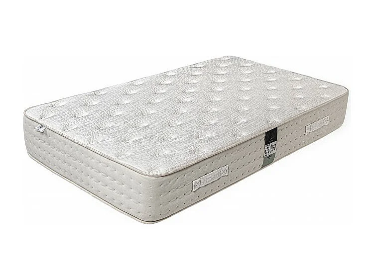 Ensemble Matelas Purlux, 26 cm, mousses haute densité, ferme, face été/hiver + sommier blanc ep 13cm + oreiller + couette, 90x190cm