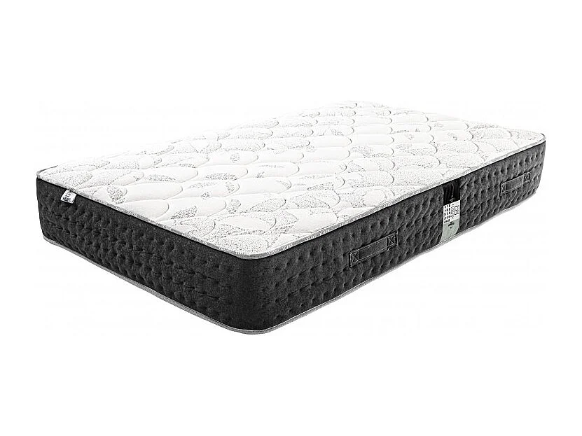 Ensemble Matelas Serenite, 27 cm, ressorts ensachés, ferme, face été/hiver + sommier gris ep20cm, 90x190cm