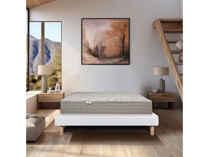 Ensemble Matelas Organic Cotton, 24 cm, mousses haute densité, ferme, face été/hiver + sommier blanc ep 13cm, 160x200cm
