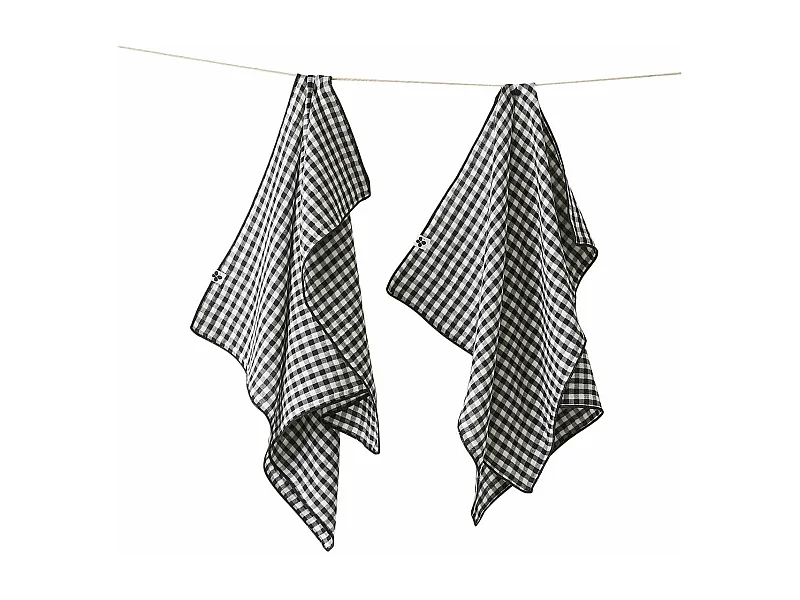 JOEL - Lot de 2 Essuie-mains 50x70cm Gaze de Coton Vichy Coloris Truffe