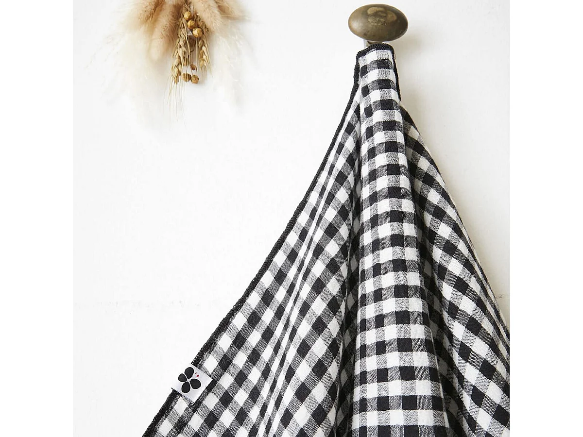 JOEL - Lot de 2 Essuie-mains 50x70cm Gaze de Coton Vichy Coloris Truffe