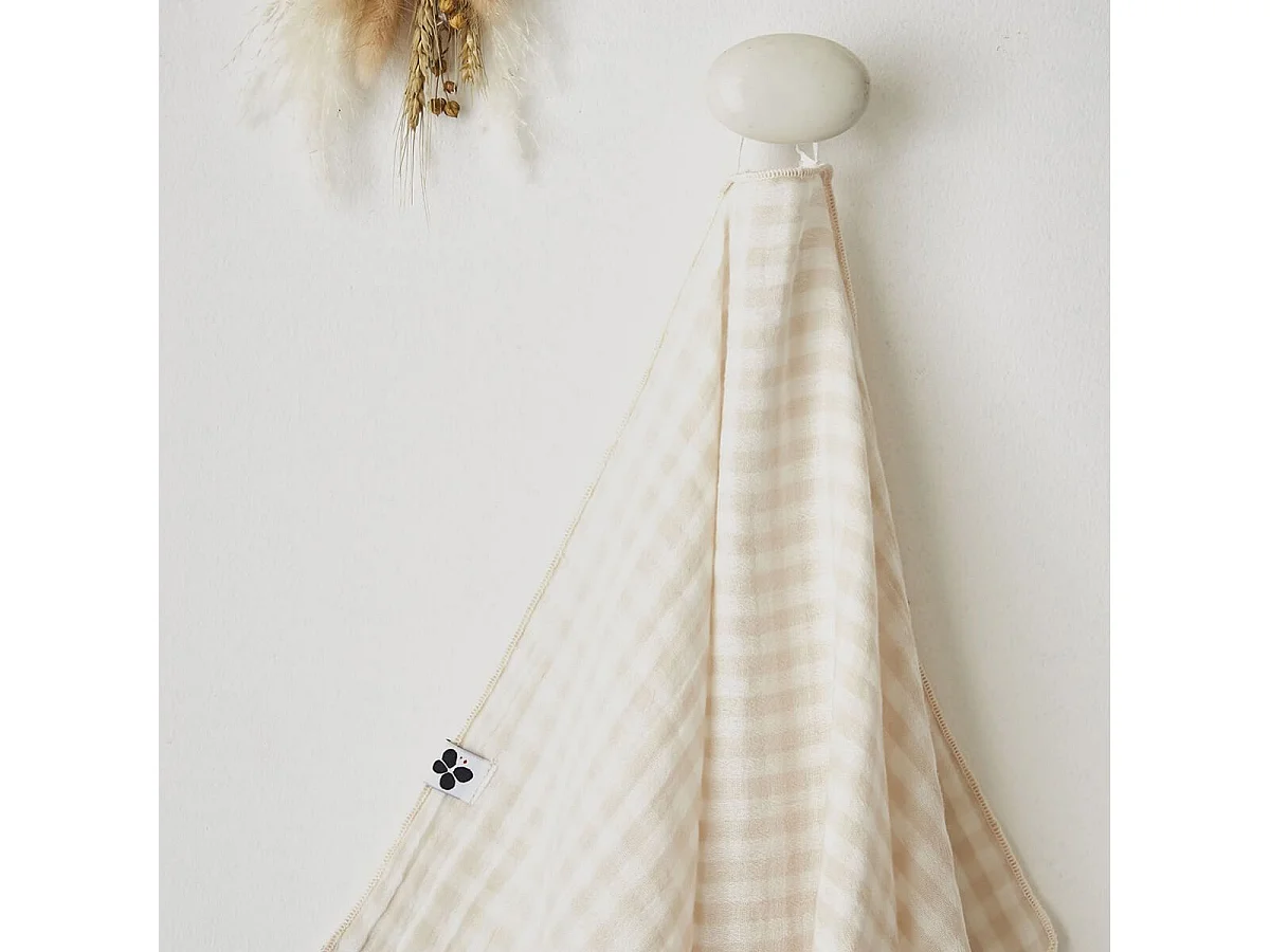 JOEL - Lot de 2 Essuie-mains 50x70cm Gaze de Coton Vichy Coloris Pampa