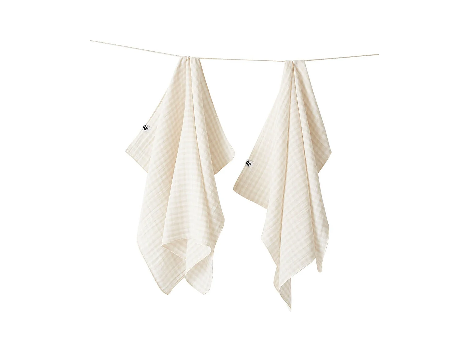 JOEL - Lot de 2 Essuie-mains 50x70cm Gaze de Coton Vichy Coloris Pampa