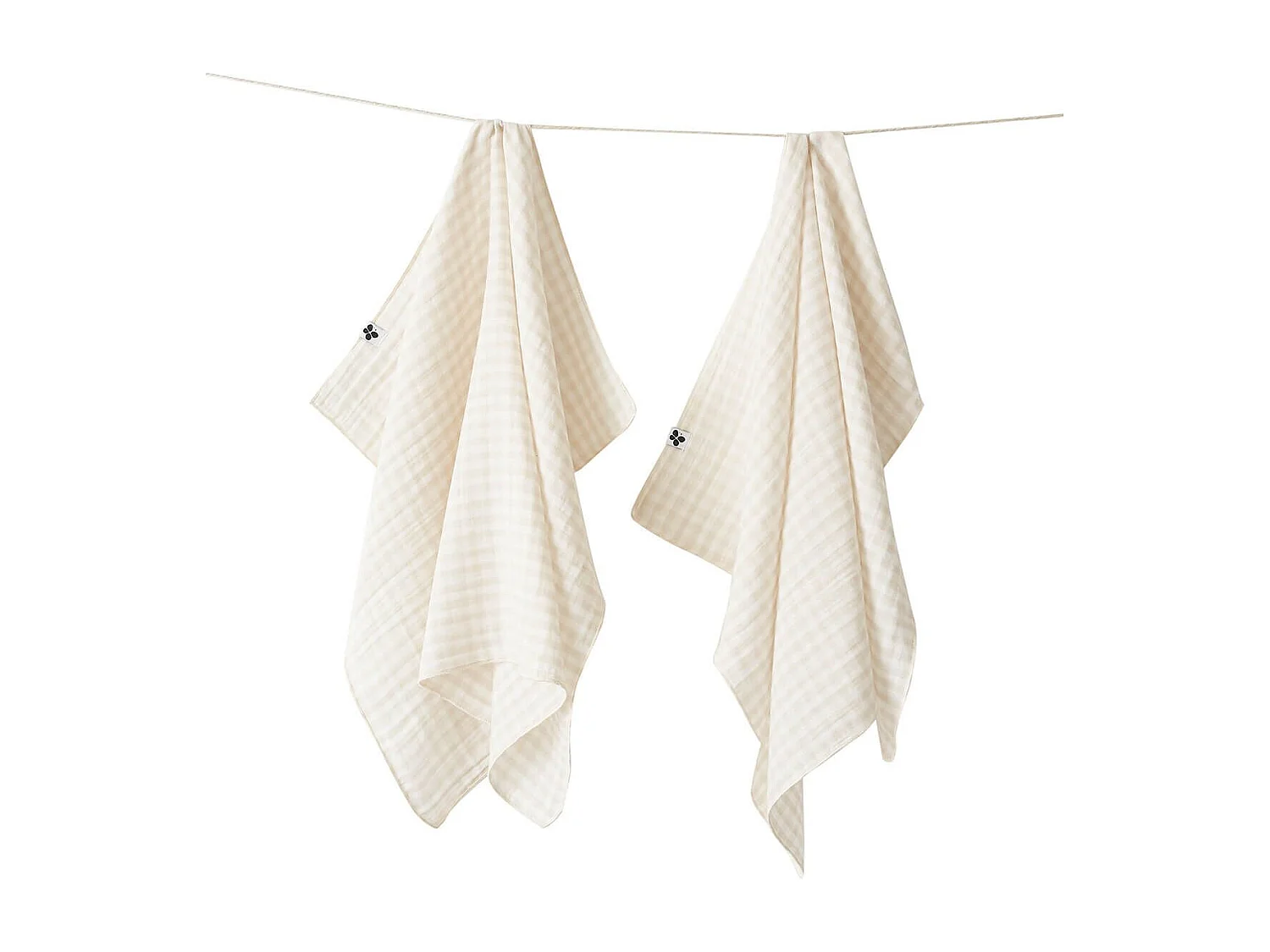 JOEL - Lot de 2 Essuie-mains 50x70cm Gaze de Coton Vichy Coloris Pampa