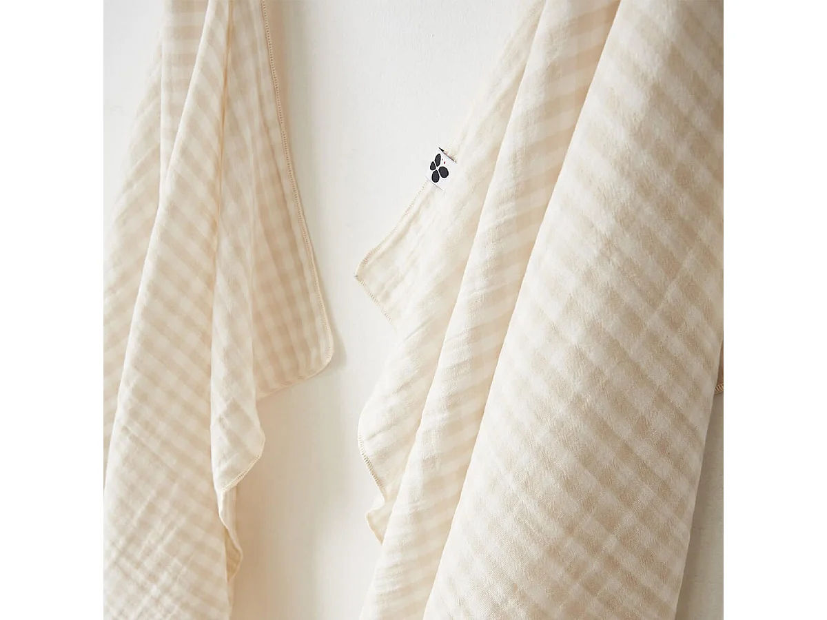 JOEL - Lot de 2 Essuie-mains 50x70cm Gaze de Coton Vichy Coloris Pampa