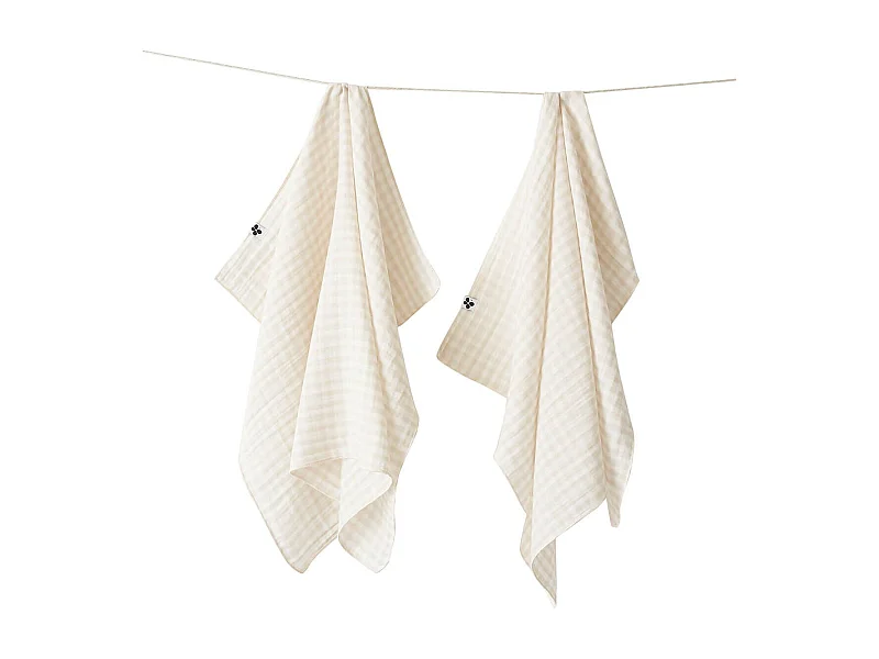 JOEL - Lot de 2 Essuie-mains 50x70cm Gaze de Coton Vichy Coloris Pampa