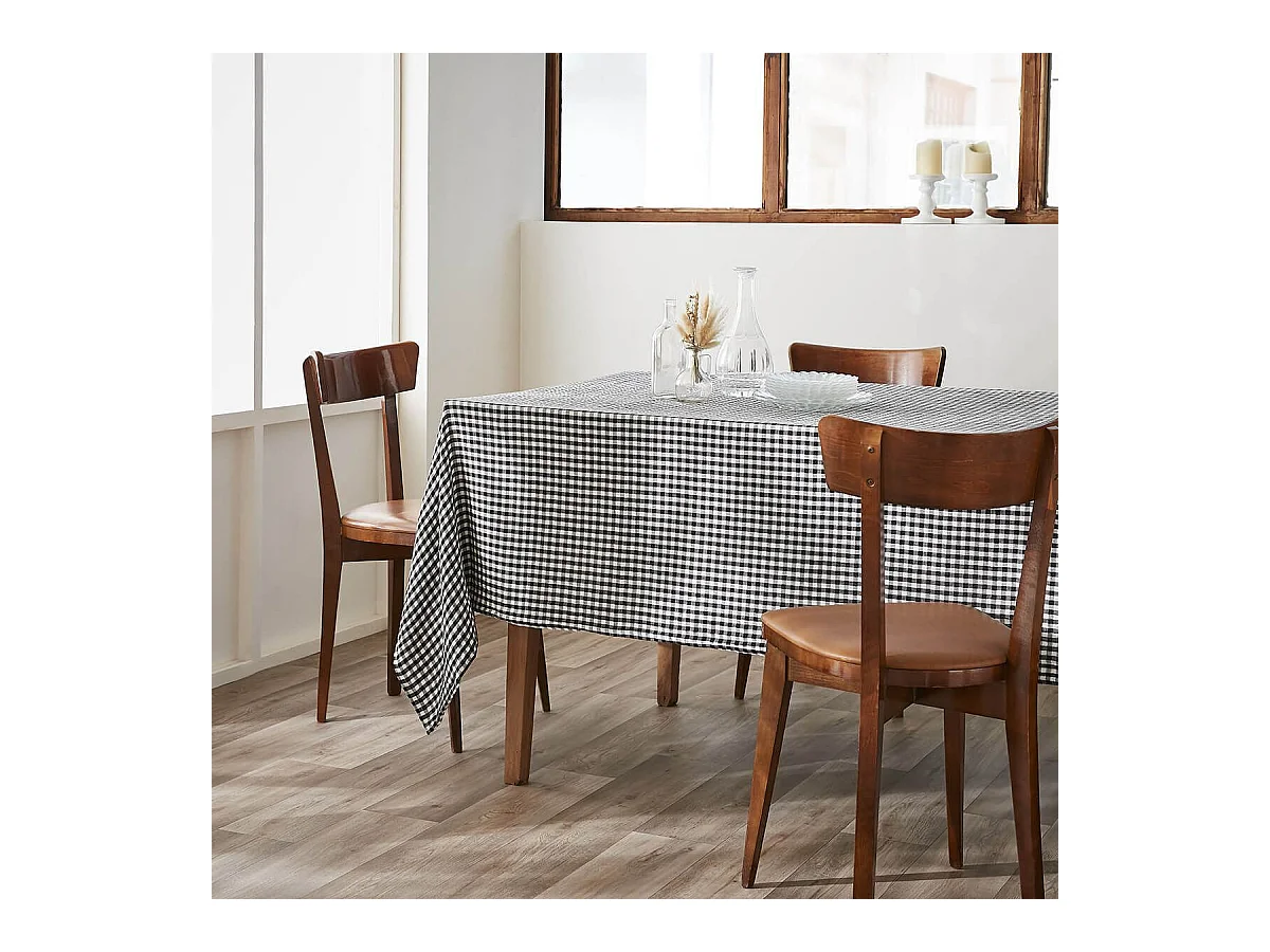 JOEL - Nappe Rectangulaire 150x350cm Gaze de Coton Vichy Coloris Truffe