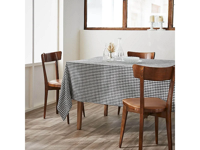 JOEL - Nappe Rectangulaire 150x350cm Gaze de Coton Vichy Coloris Truffe