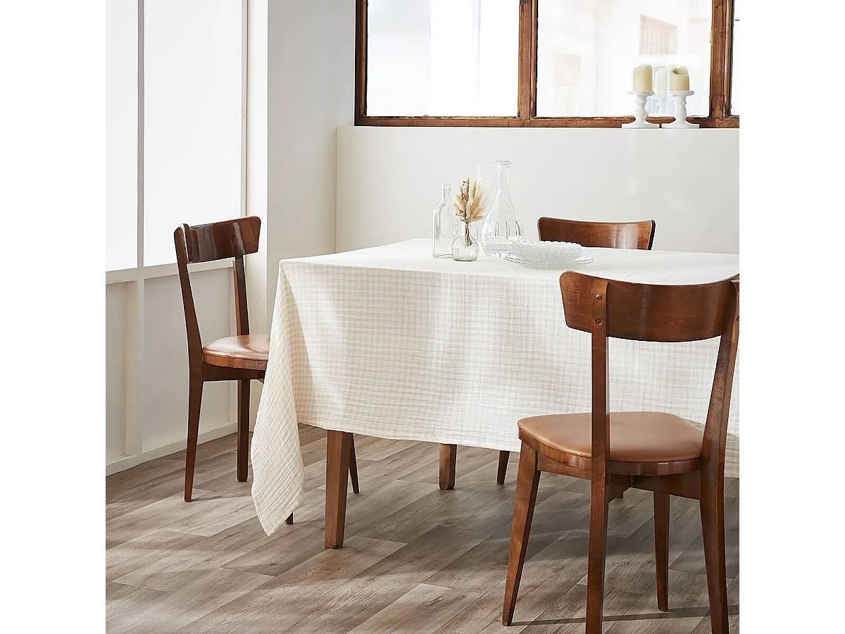 JOEL - Nappe Rectangulaire 150x350cm Gaze de Coton Vichy Coloris Pampa