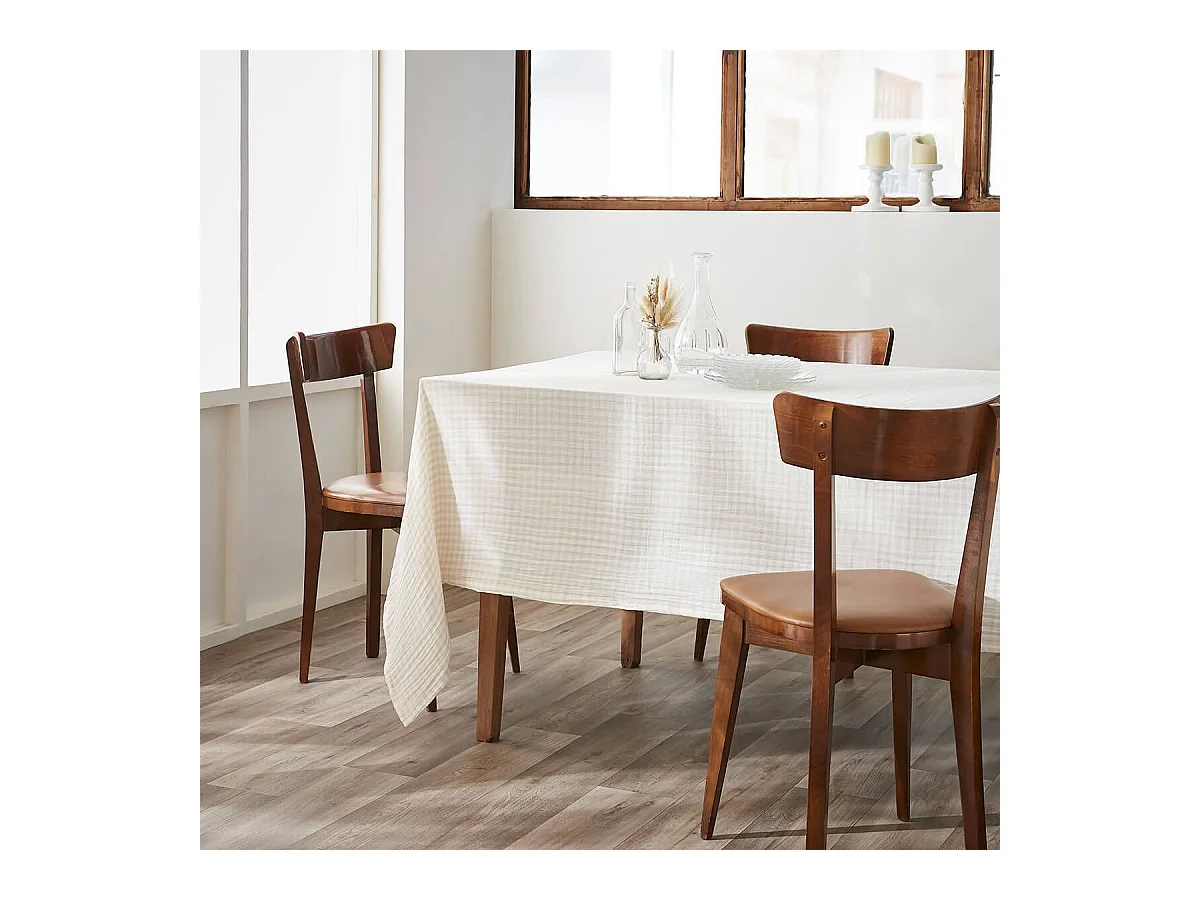 JOEL - Nappe Rectangulaire 150x250cm Gaze de Coton Vichy Coloris Pampa
