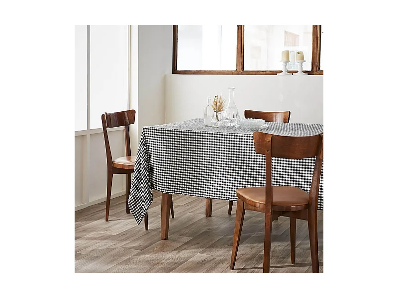 JOEL - Nappe Rectangulaire 150x250cm Gaze de Coton Vichy Coloris Truffe