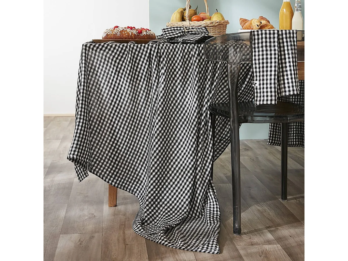 JOEL - Nappe Rectangulaire 150x250cm Gaze de Coton Vichy Coloris Truffe