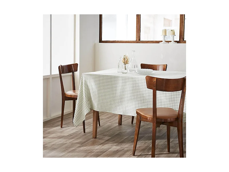 JOEL - Nappe Rectangulaire 150x350cm Gaze de Coton Vichy Coloris Eucalyptus